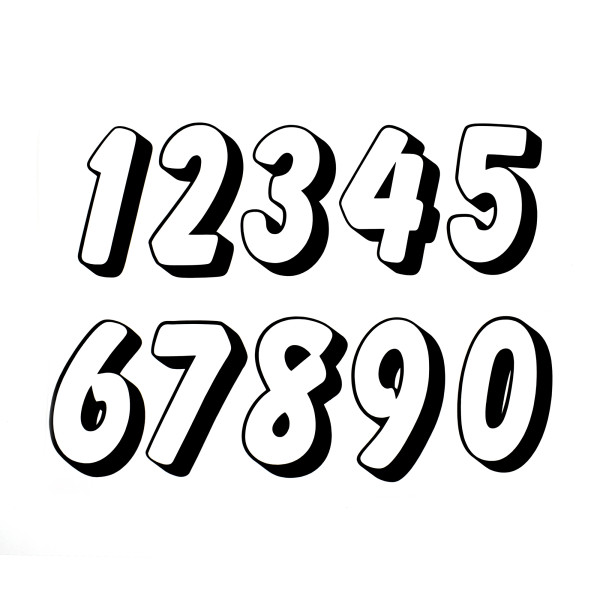 Pyramid Plastics Pyramid decals | racing numbers set 0-9 | 3d white & black
